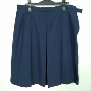 1円 スクールスカート 大きいサイズ 冬物 w86-丈59 紺 中学 高校 プリーツ 学生服 制服 女子 中古 IN5697