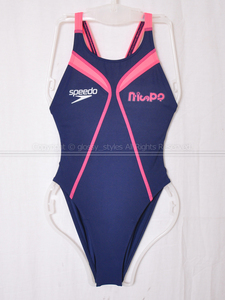 K1804-05■美品 nispoスポーツクラブ speedo スピード FASTSKIN XT ACTIVE HYBRID 女子レースカット競泳水着 SD42A05Qブラック×ピンク140