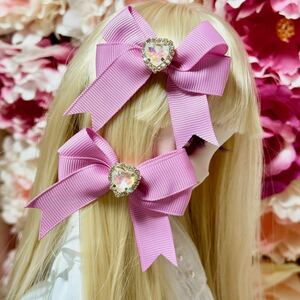 CALEN Punch★MDD DD SDサイズヘッド向け　ヘアアクセサリー2個セット　魔法少女ヘアアクセ　キラキラ　ハート　ラベンダーピンク かれぱん