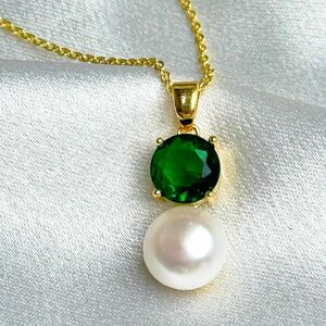 本真珠×トルマリン　ペンダントk18仕上げ 天然パールペンダント　jewelry necklace 42cm