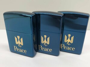5【未使用品】ピース Peace ブルー系 ロゴ ロゴマーク ZIPPO ジッポ 3個セット 喫煙具 コレクション 本体のみ