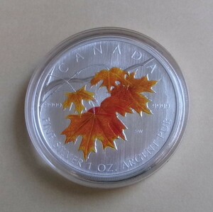 カナダ２００７年発行 紅葉のメイプル・リーフ １オンス カラー純銀コイン １点 未使用 