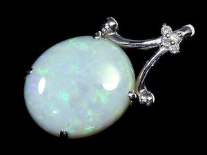 VO11608S【1円～】新品【RK宝石】≪opal≫ 天然オパール 大粒 約15.2ｍｍ×13.3ｍｍ 極上ダイヤモンド K18WG 高級ペンダントヘッド ダイヤ