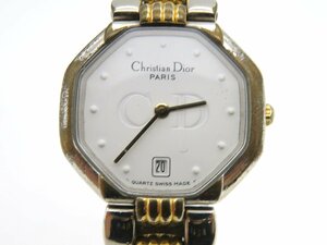 1円■ジャンク■ Dior 48.203 オクタゴン 白 クオーツ レディース 腕時計 O380