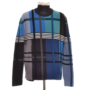 ●502818 PS Paul Smith ●ニットセーター 18SS カラーブロックチェック クルーネック 182409 サイズL 2018 メンズ ブルー グレー