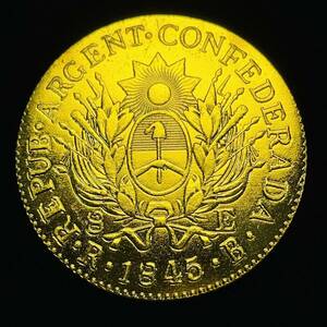 金貨 古銭 アルゼンチン ラ・リオハ州 1845年 太陽 国章 帽子 エスクード コイン 硬貨 
