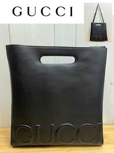 【中古】GUCCI グッチ　ハンドバッグ　トート　ショルダー　牛革　ブラック　スクエア　メンズ　レディース　ユニセックス