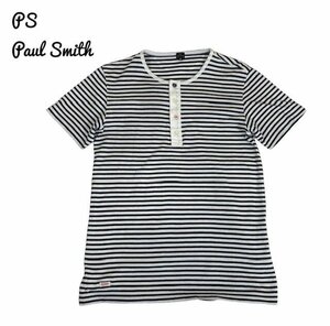 中古 ポールスミス PS Paul Smith 半袖 Tシャツ ボーダー マリン ヘンリーネック メンズ Mサイズ