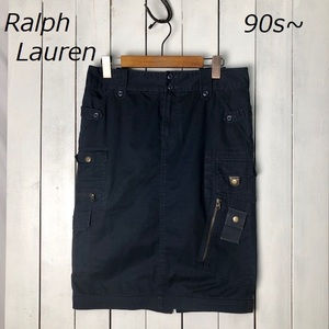 美品 90s～00s Ralph Lauren ミリタリー カーゴスカート 11 濃紺 膝丈 ラルフローレン オールド タイトスカート ●221