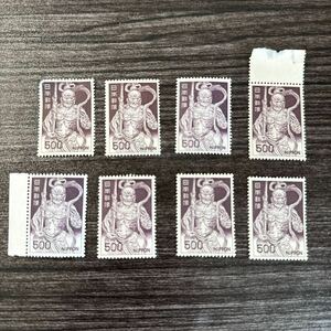 【千31】84# 額面4000円 1967年 東大寺金鋼力士像　500円切手 8枚　未使用　糊有　動植物国宝図案切手