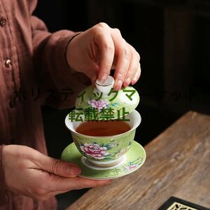 希少新品 5点セット老茶碗中国景徳鎮古玩 五色 花開富貴蓋碗 Q026