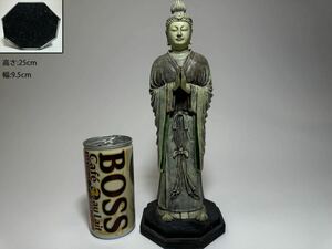 DH302 △ 仏教美術　東大寺　乾漆調古色　樹脂製　月光菩薩立像　奈良　オブジェ　仏像　H25cm