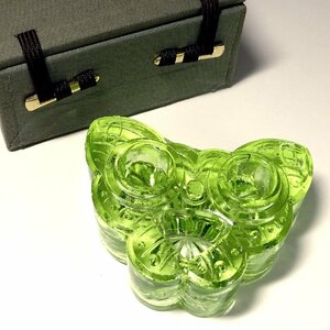 慶應◆アンティーク ウランガラス(ヴァセリンガラス) 蝶々型インクウェル 押型硝子