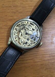 OMEGA リメイク スケルトン 腕時計★アンティーク懐中時計 魚モチーフ オメガ ビッグサイズ スモセコ