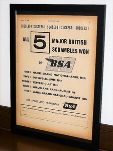 1960年 UK 60s vintage 洋書雑誌広告 額装品 BSA / 検索用 イギリス 英国 店舗 ガレージ 看板 装飾 ( A4size )