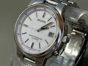 1円〜◆シチズン CITIZEN レグノ REGUNO ソーラー電波時計 H415-R005596 白文字盤 メンズ腕時計 稼働品 