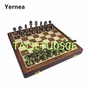3453 チェスセット チェスボード レトロ クラシック 木製 知的ゲーム チェス盤 チェス駒(合金製)