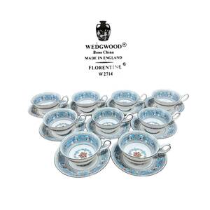 1円〜 売り切りWEDGWOOD ウェッジウッド コーヒー カップ &ソーサー ティーカップ ターコイズフロレンティーン 9セット 同梱不可 【L0803】