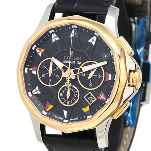 コルム CORUM アドミラルズカップ レジェンド42 クロノグラフ 984.101.24/0F01 AN12 黒文字盤 SS/PG/レザー メンズ腕時計 自動巻き