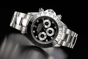 【当店限定品】8石天然ダイヤモンド付き 自動巻き オートマティック 腕時計 【シルバー×ブラック】 クロノグラフ JAPAN KRAFT 時計 ダイヤ