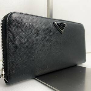 【近年モデル極美品】PRADA プラダ 長財布 三角ロゴ ラウンドファスナー サフィアーノレザー ブラック 本革 黒 メンズ レディース ビジネス