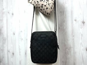 極美品 GUCCI グッチ GGキャンバス ショルダーバッグ バッグ キャンバス×レザー 黒 メンズ 71168