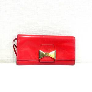 5681★中古 クロエ/CHLOE L字ファスナー 長財布 リボン 赤 レッド ゴールド金具 レディース 財布 