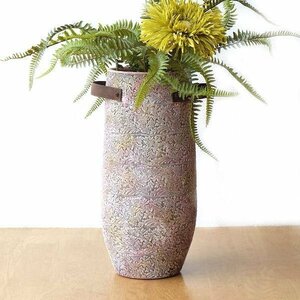 フラワーベース 陶器 花器 花瓶 ハンドル付き おしゃれ 花入れ 傘立て 陶器のトールベース RustyRed 送料無料(一部地域除く) sik7549