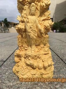 木彫仏像 仏教美術 精密細工 九龍観音像 木彫り　黄楊木 観音菩薩像　仏像　置物 高さ18cm