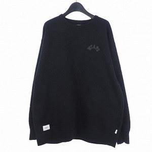 ダブルタップス WTAPS 21AW CLUB CREW NECK クラブ クルーネック トレーナー スウェット 3 ブラック ワンポイントロゴ 黒 212ATDT-CSM14