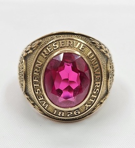 1826年 創立年 カレッジリング 10K 10金 WESTERN RESERVE UNIVERSITY 米 ウェスタンリザーブ大学 LUX 14g 18号 色石 指輪 アンティーク