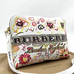 1円 ■現行・美品■ BURBERRY バーバリー PVC 花柄 ショルダーバッグ ポシェット ポーチ 総柄 ロゴ メンズ レディース 鞄 正規品