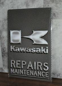 ブリキ看板　Kawasaki 　REPAIRS　MAINTENANCE 　カワサキ　修理　メンテナンス　