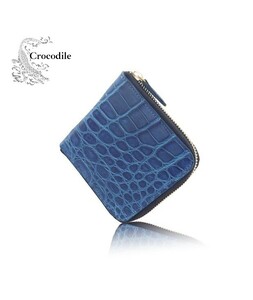 クロコダイルレザー ワニ革 鰐　ラウンドファスナー 二つ折り財布　藍染 ジャパンブルー　日本製