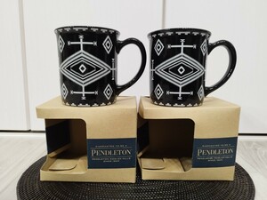 匿名配送】新品　PENDLETON　ペンドルトン　ロスオホスブラック　セラミックマグカップ2個　黒　薪ストーブに似合う　ネイティブ