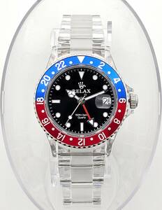 【1円】RELAX リラックス 王冠ロゴ GMT13 腕時計 GMT 青/赤 ペプシ 24H回転ベゼル 世田谷ベース 所ジョージ 新品