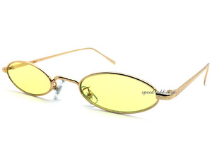 METAL NARROW OVAL SUNGLASS GOLD × YELLOW/メタルナローオーバルサングラスイエロー黄色カラーレンズ眼鏡メガネ細長横長紫外線カット派手
