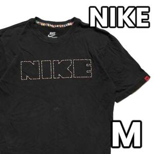 【希少デザイン】　NIKE　フロンロゴTシャツ 半袖 US古着 袖ロゴ エア　黒　М