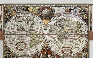 大航海時代　世界地図　古地図　ワールドマップ ジャガード織り・タペストリー　約140×100cm