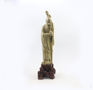 0186 唐物 細工彫り 寿老人 寿山石 置物 H39cm 中国古玩