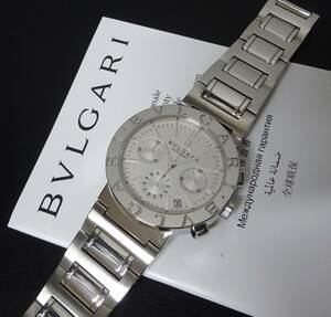 2023年12月OH・仕上済 希少シルバー文字盤 BVLGARI ブルガリブルガリ クロノグラフ BB38SSCH 自動巻 メンズ 国際保証書あり純正箱あり 本物