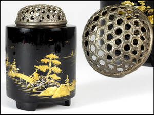 【騰立】古美術 金蒔絵 香炉 漆塗り香道具 茶道具■735