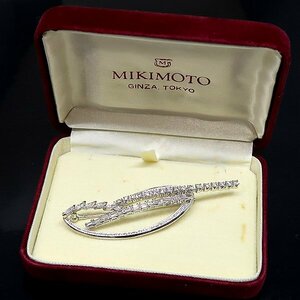 DKG★ 美品 MIKIMOTO ミキモト K14WG ダイヤモンド ブローチ 箱付き　K14 WG ホワイトゴールド ダイヤ ダイヤブローチ 箱付き