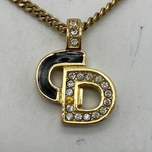 Christian Dior クリスチャン ディオール ネックレス ゴールド ブラック CDロゴ ストーン アクセサリー ※ストーン欠品 P1566