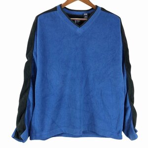 GAP ギャップ フリース スウェット Vネック ライン系 ラグラン ブルー (メンズ L) 中古 古着 O9972