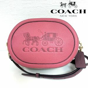 COACH コーチ CARRIAGE キャリッジ 型押し バイカラー レザー ショルダーバッグ レディース　ピンク　ベージュ