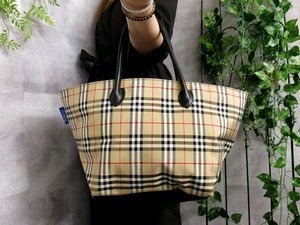 超美品●BURBERRY バーバリー●ブルーレーベル●ノバチェック●ナイロン カーフ レザー●トート バッグ●ベージュ 黒●SV金具●B5●Js45924