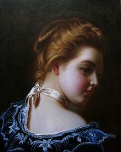 模写油絵 Jacquet_青いドレスの若い女　MA2564　絵画制作専門ユーラシアアート