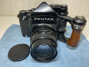 PENTAX ペンタックス　67 中判フィルムカメラ　SMC PENTAX 67 1:2.4 105mm 木製ハンドル付　中古　動作未確認　【5808】