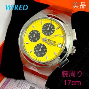 美品☆電池新品☆送料込☆セイコー SEIKO ワイアード WIRED アルバ ALBA クロノグラフ メンズ腕時計 イエロー 希少カラー V657-0A30